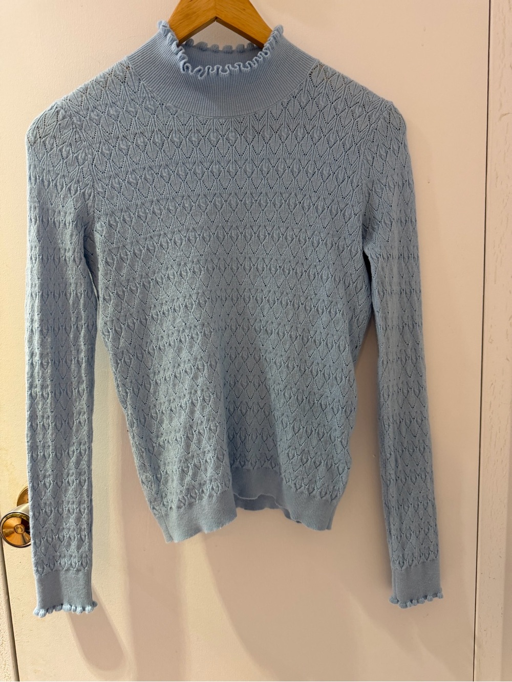 Twik Light Blue Women's Mock Neck Pointelle Knit Sweater